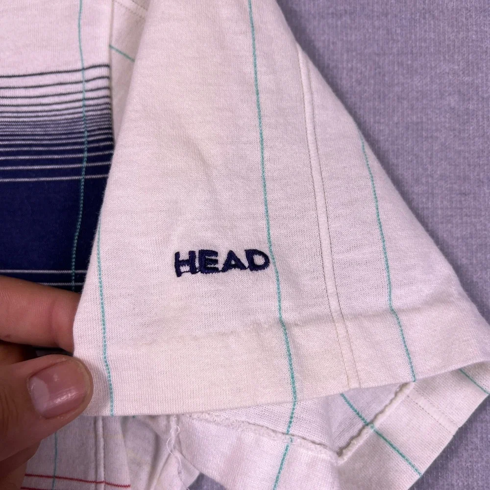Head Sportswear Mens Vintage Striped Polo Shirt White Blue Red Short Sleeve S